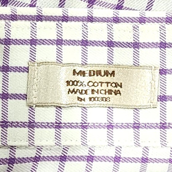 Kevin's by Peter Millar White Purple Check Button Up Shirt Long Sleeves - Picture 6 of 7